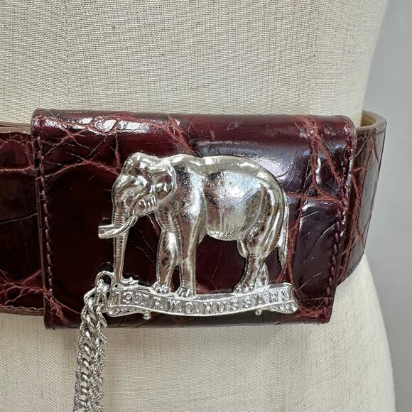 Catherine‎ Carson burgundy leather strap belt silver elephant & drop chain small main image 16